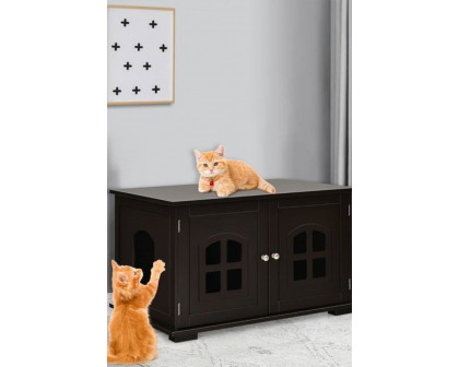 FaFurn Modern Large Ventilated Private Divider Cat Litter Box - Dark Brown