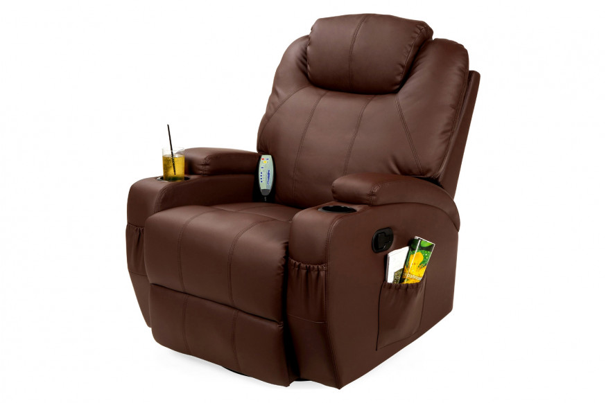 FaFurn™ Swivel Heat & Massage Recliner Chair 5 Modes Remote Control - Brown