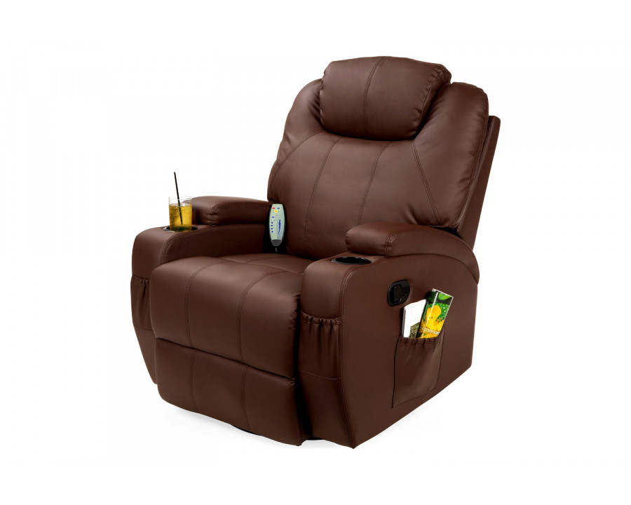 FaFurn Swivel Heat & Massage Recliner Chair 5 Modes Remote Control - Brown