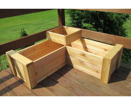 FaFurn - Heavy Duty Rot-Resistant Cedar 2 Level L-Shaped Planter