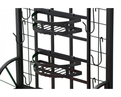 FaFurn - Farmhouse 3 Tier Steel Wood Top Utility Hooks Kitchen Baker'S Wine Rack