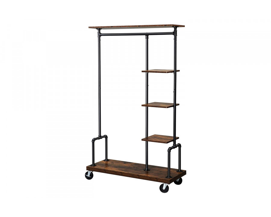 FaFurn - Farmhouse 5 Tier Laundry Pipe Garment Closet Rack Wheels