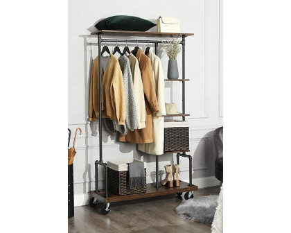 FaFurn - Farmhouse 5 Tier Laundry Pipe Garment Closet Rack Wheels