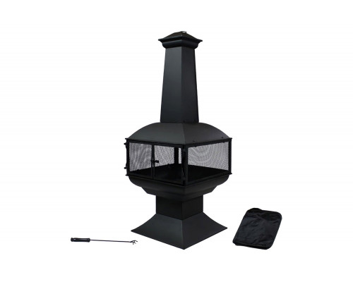 FaFurn - Large Black Outdoor Steel Chimenea Wood Burning Fire Pit