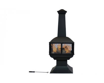 FaFurn - Large Black Outdoor Steel Chimenea Wood Burning Fire Pit