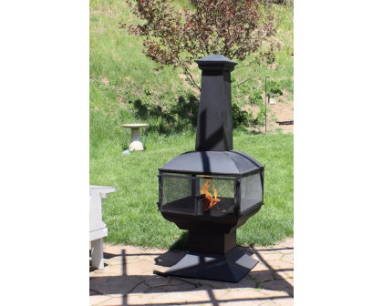 FaFurn - Large Black Outdoor Steel Chimenea Wood Burning Fire Pit