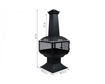 FaFurn - Large Black Outdoor Steel Chimenea Wood Burning Fire Pit