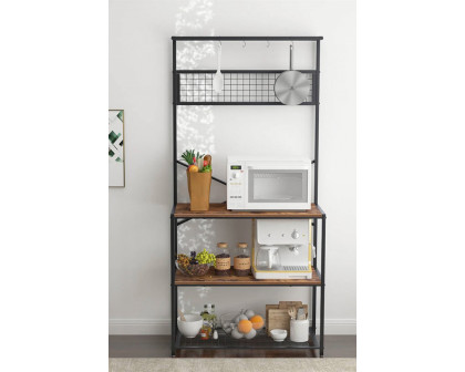 FaFurn - Modern Metal Wood 4-Shelf Kitchen Baker'S Rack Microwave Stand