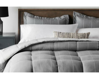 FaFurn - 3 Piece Down Alternative Chambray Pin Striped Comforter Set