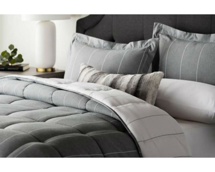 FaFurn 3 Piece Down Alternative Chambray Pin Striped Comforter Set - Gray, King Size