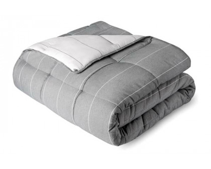 FaFurn 3 Piece Down Alternative Chambray Pin Striped Comforter Set - Gray, King Size