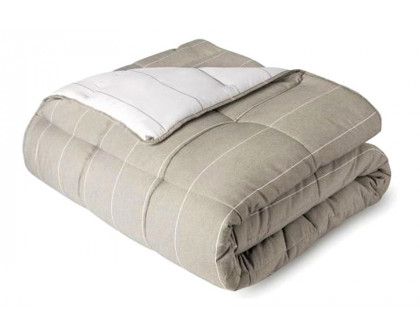 FaFurn 3 Piece Down Alternative Chambray Pin Striped Comforter Set - Beige, King Size