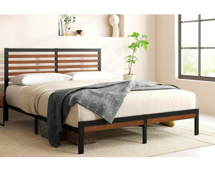 FaFurn Eco Friendly King Size Platform Bed with Bamboo Wood Slat Headboard and Footboard - Bamboo, Metal