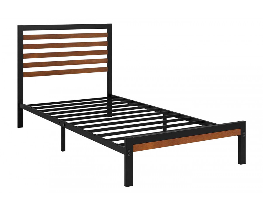 FaFurn Eco Friendly Twin Size Platform Bed with Bamboo Wood Slat Headboard and Footboard - Bamboo, Metal