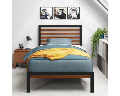 FaFurn Eco Friendly Twin Size Platform Bed with Bamboo Wood Slat Headboard and Footboard - Bamboo, Metal