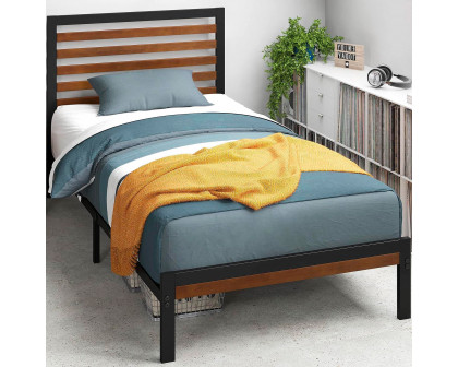 FaFurn Eco Friendly Twin Size Platform Bed with Bamboo Wood Slat Headboard and Footboard - Bamboo, Metal