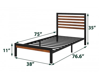 FaFurn Eco Friendly Twin Size Platform Bed with Bamboo Wood Slat Headboard and Footboard - Bamboo, Metal