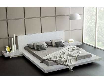 FaFurn - Modern Japanese Style Platform Bed with Headboard and 2 Nightstands