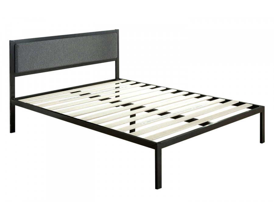 FaFurn - King Size Metal Platform Bed Frame with Wood Slats and Upholstered Headboard