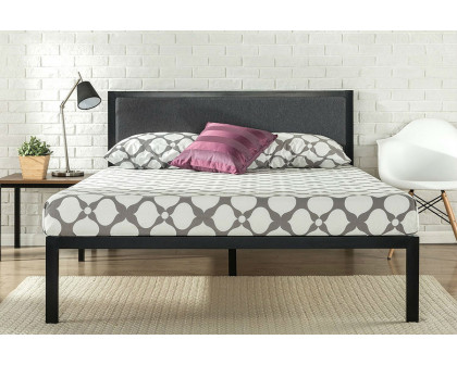 FaFurn - King Size Metal Platform Bed Frame with Wood Slats and Upholstered Headboard