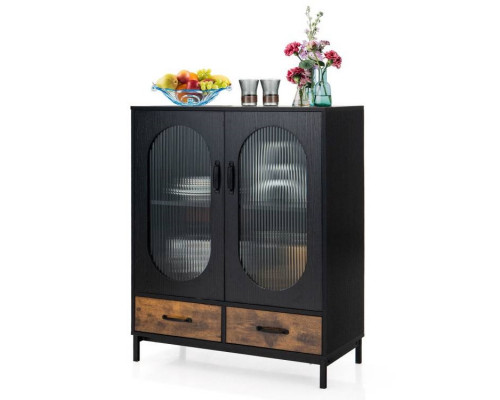 FaFurn - Sideboard Buffet with Glass Doors in Black/Brown, Wood