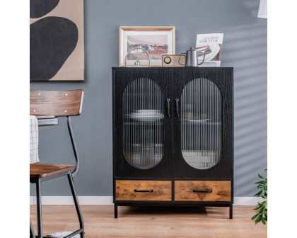 FaFurn - Sideboard Buffet with Glass Doors in Black/Brown, Wood