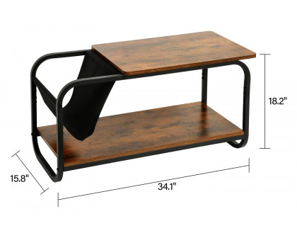 FaFurn - Modern 2-Tier Coffee Table with Magazine Book Holder Sling in Brown Wood Finish