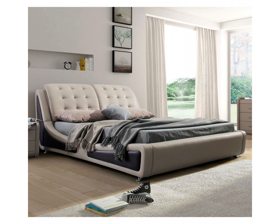 FaFurn - King Size Bed Frame with Headboard in Tan, Leather