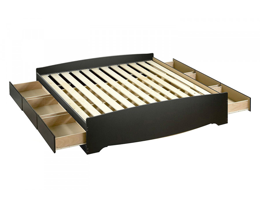 FaFurn King Size Black Wood Platform Bed Frame with Storage Drawers