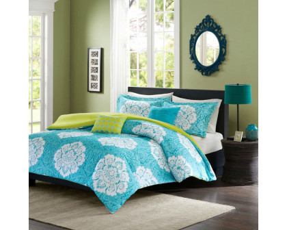 FaFurn 5-Piece King Size Comforter Set - Teal Blue/White