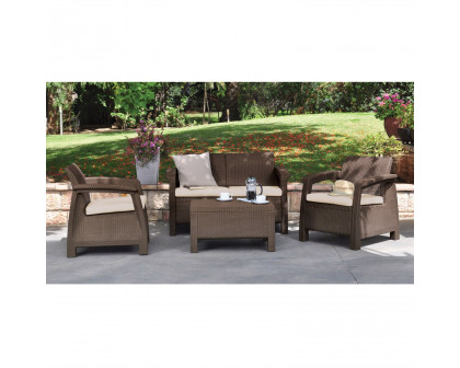 FaFurn™ Modern Ottoman - Brown, Plastic Rattan