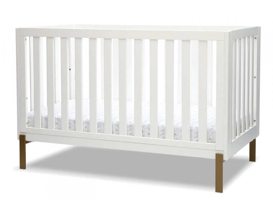 FaFurn Modern Contemporary Convertible Crib Toddler Bed - White/Gold Bronze