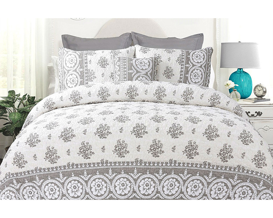 FaFurn - King 4-Piece Reversible Floral Cotton Quilt Set with Decorative Pillow and 2 Shams