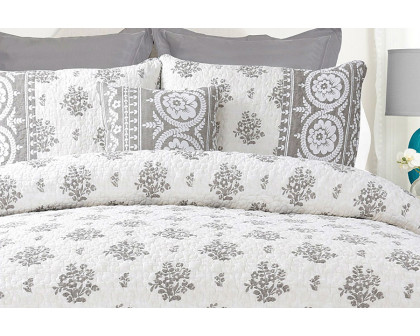 FaFurn - King 4-Piece Reversible Floral Cotton Quilt Set with Decorative Pillow and 2 Shams