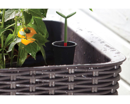 FaFurn - Modern Dark Brown Resin Wicker Raised Garden Bed Planter with Water Indicator