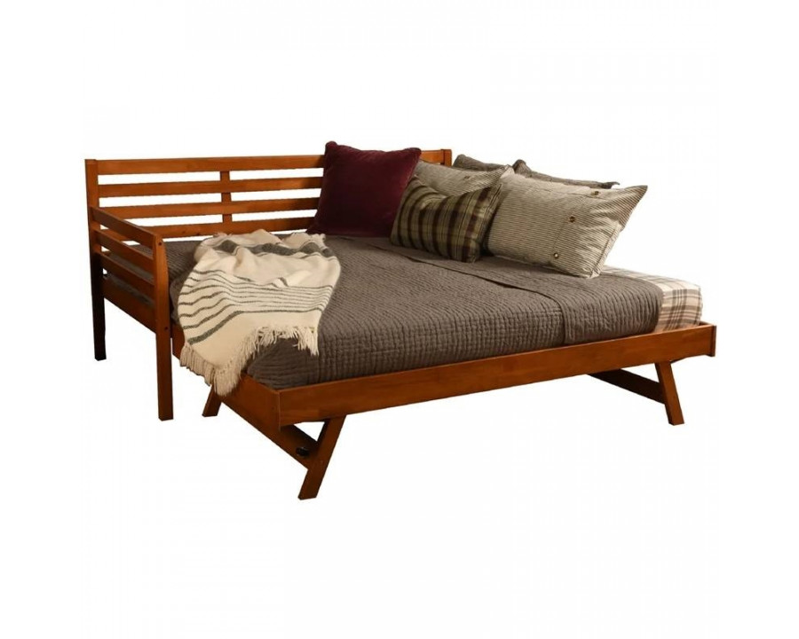 FaFurn Daybed Frame with Pull-out Pop Up Trundle Bed - Brown