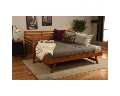 FaFurn Daybed Frame with Pull-out Pop Up Trundle Bed - Brown