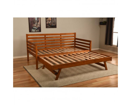 FaFurn Daybed Frame with Pull-out Pop Up Trundle Bed - Brown