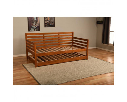 FaFurn Daybed Frame with Pull-out Pop Up Trundle Bed - Brown