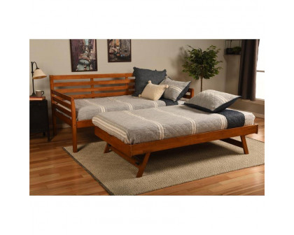 FaFurn Daybed Frame with Pull-out Pop Up Trundle Bed - Brown