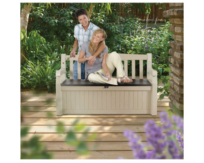 FaFurn - Garden Bench with Arm Rest and Storage Box in Beige, Resin