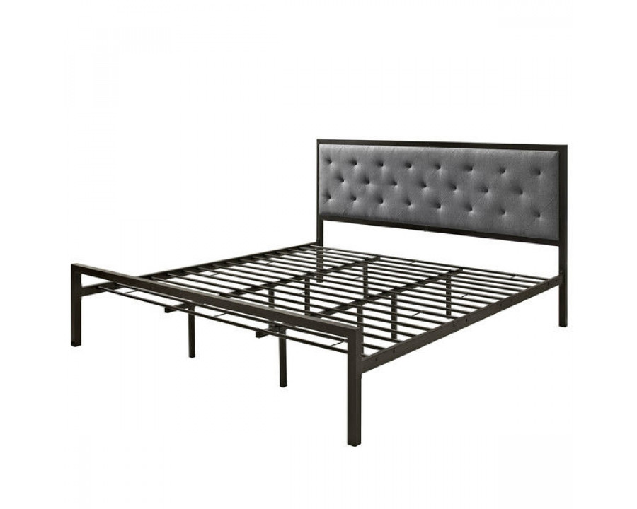 FaFurn Modern King Size Platform Bed Frame with Button Tufted Headboard - Gray, Metal