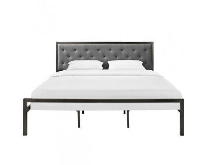 FaFurn Modern King Size Platform Bed Frame with Button Tufted Headboard - Gray, Metal