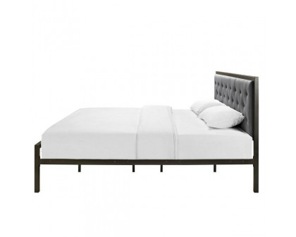 FaFurn Modern King Size Platform Bed Frame with Button Tufted Headboard - Gray, Metal