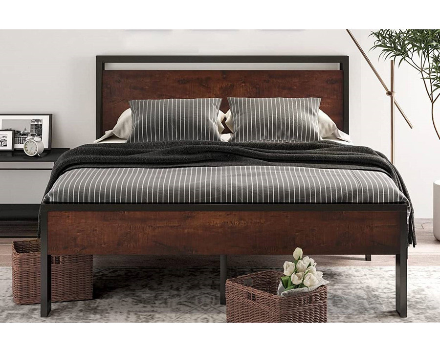 FaFurn - Modern Farmhouse Platform Bed Frame with Wood Panel Headboard Footboard