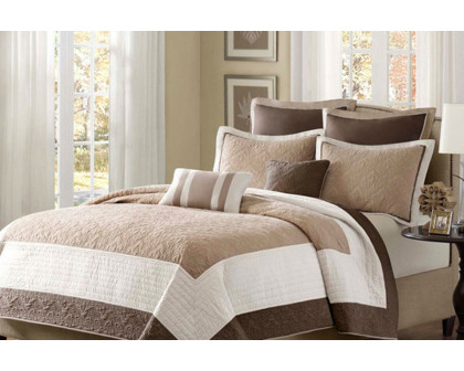 FaFurn - Brown Ivory Tan Cream 7 Piece Quilt Coverlet Bedspread Set