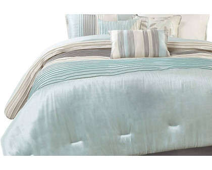 FaFurn 7 Piece Bed in a Bag Comforter Set Faux Silk - Blue/Gray, King Size