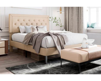 FaFurn King Size Adjustable Platform Bed with Headboard - Beige, Fabric