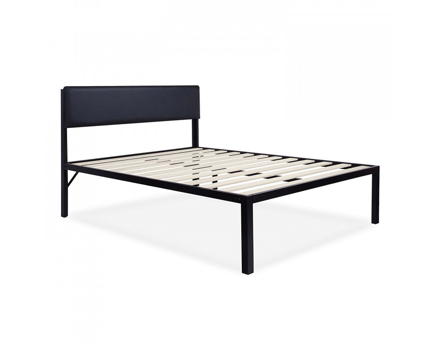 FaFurn - King Size Platform Bed Frame with Black Padded Headboard in Black, Metal