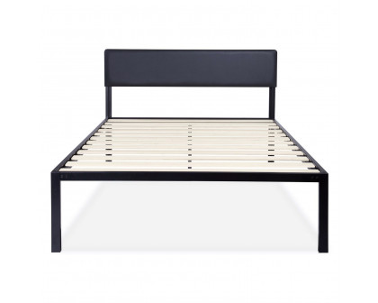 FaFurn - King Size Platform Bed Frame with Black Padded Headboard in Black, Metal